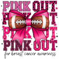 Pink Out Football Breast Cancer Awareness DTF ready to press iron on transfer for clothing t-shirts and hoodies