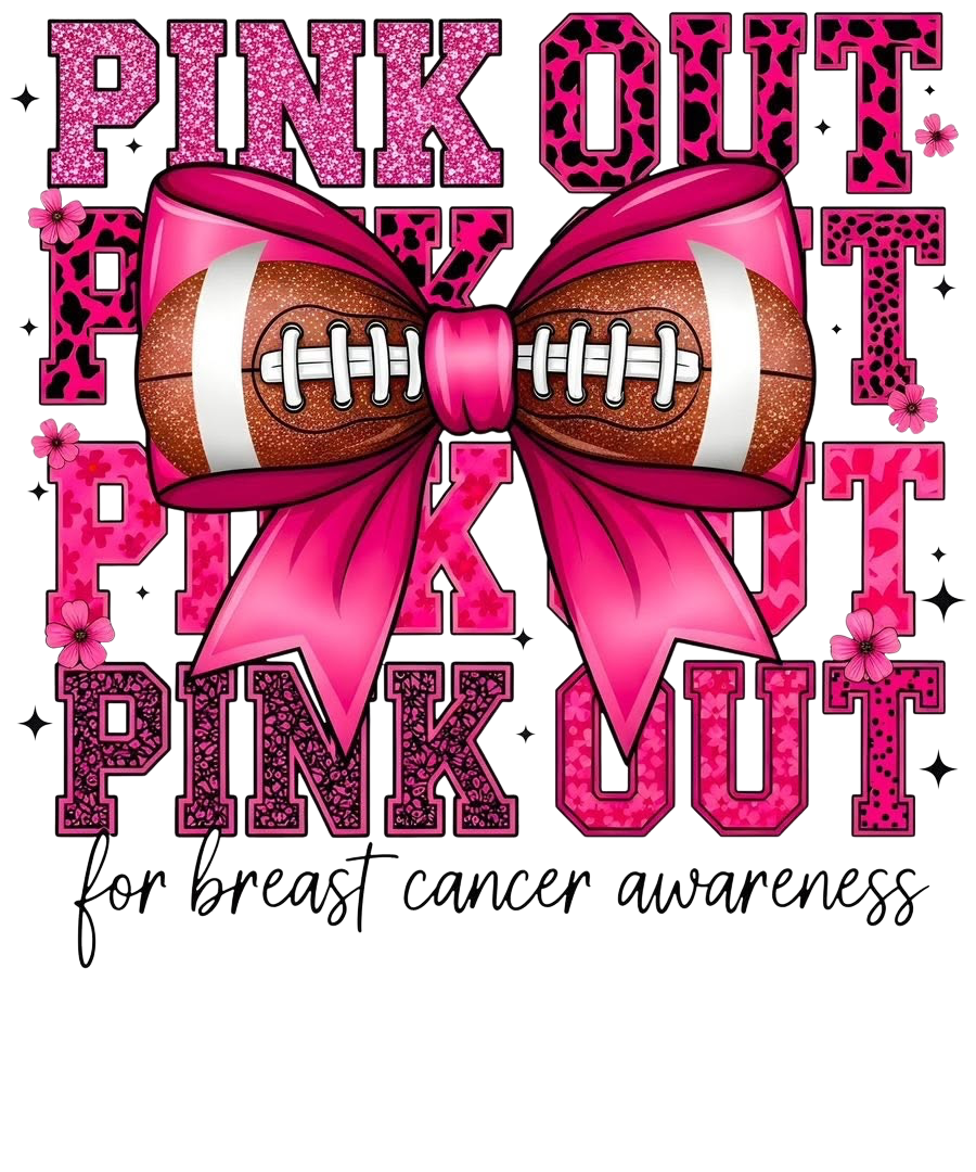 Pink Out Football Breast Cancer Awareness DTF ready to press iron on transfer for clothing t-shirts and hoodies