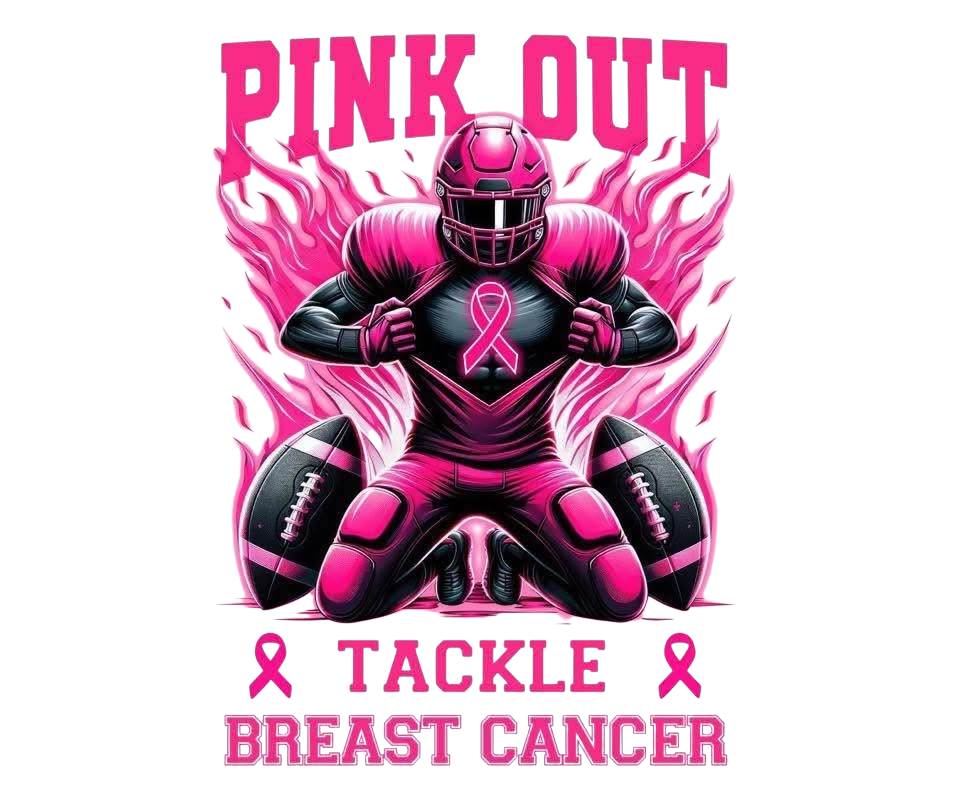 Pink Out Football Breast Cancer Awareness DTF ready to press iron on transfer for clothing t-shirts and hoodies