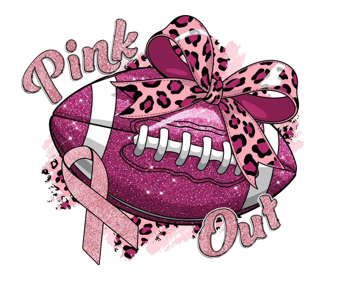 Pink Out Football Breast Cancer Awareness DTF ready to press iron on transfer for clothing t-shirts and hoodies