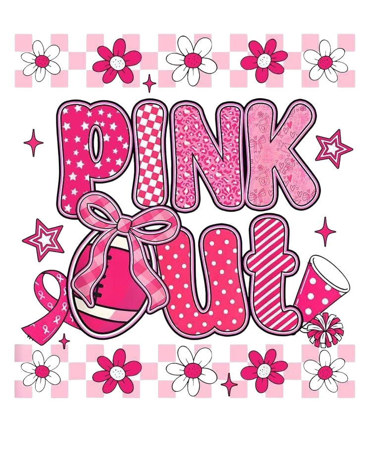 Pink Out Football Breast Cancer Awareness DTF ready to press iron on transfer for clothing t-shirts and hoodies