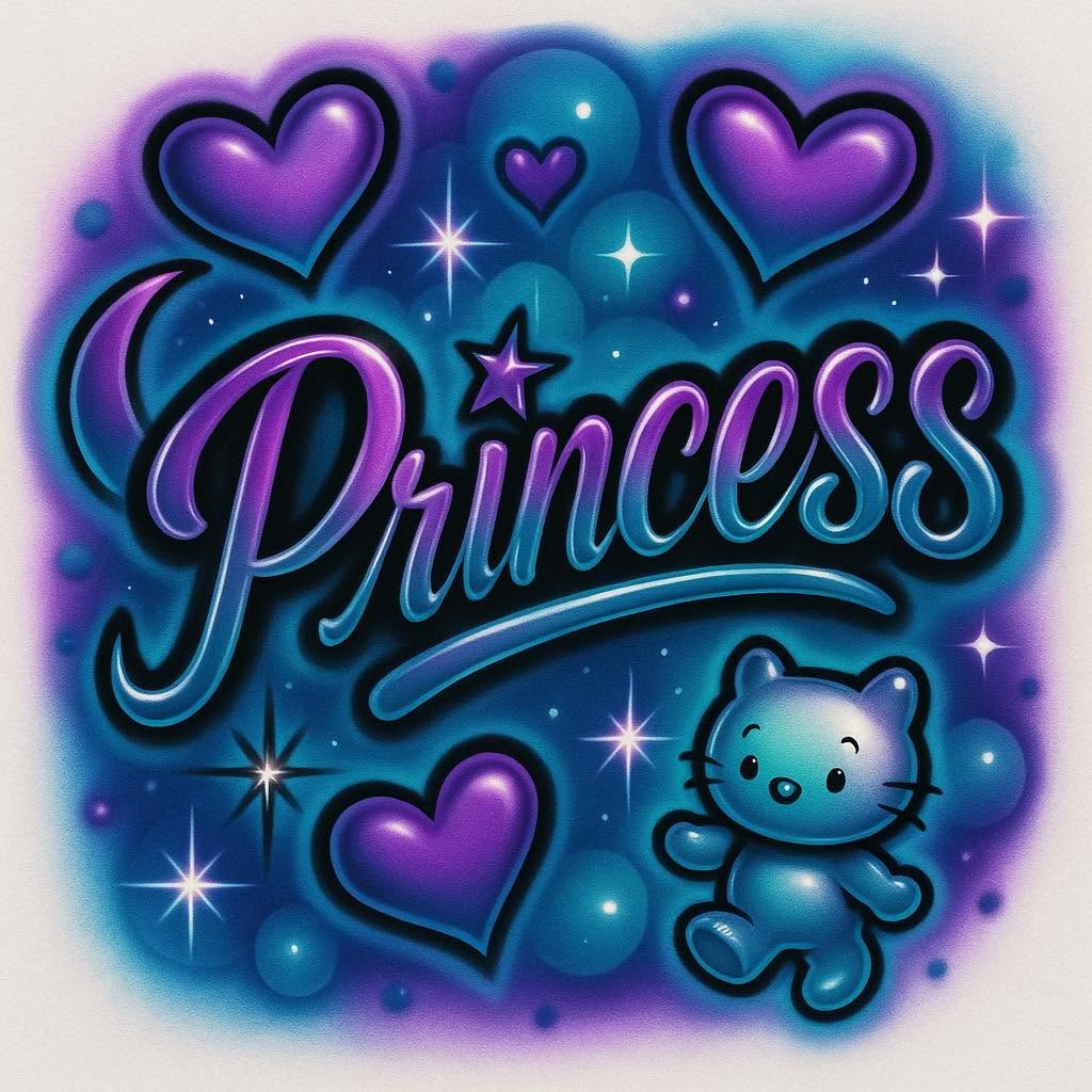 Princess Airbrush Design DTF ready to press iron on transfer for clothing t-shirts and hoodies