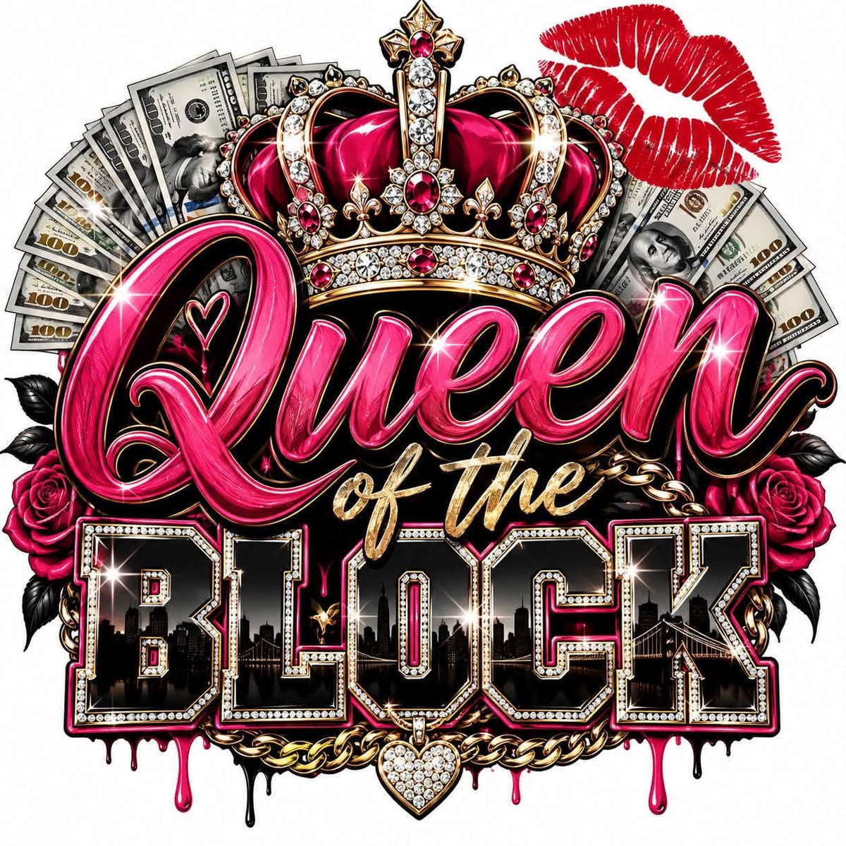 Queen of the Block DTF ready to press iron on transfer for clothing t-shirts and hoodies game ready