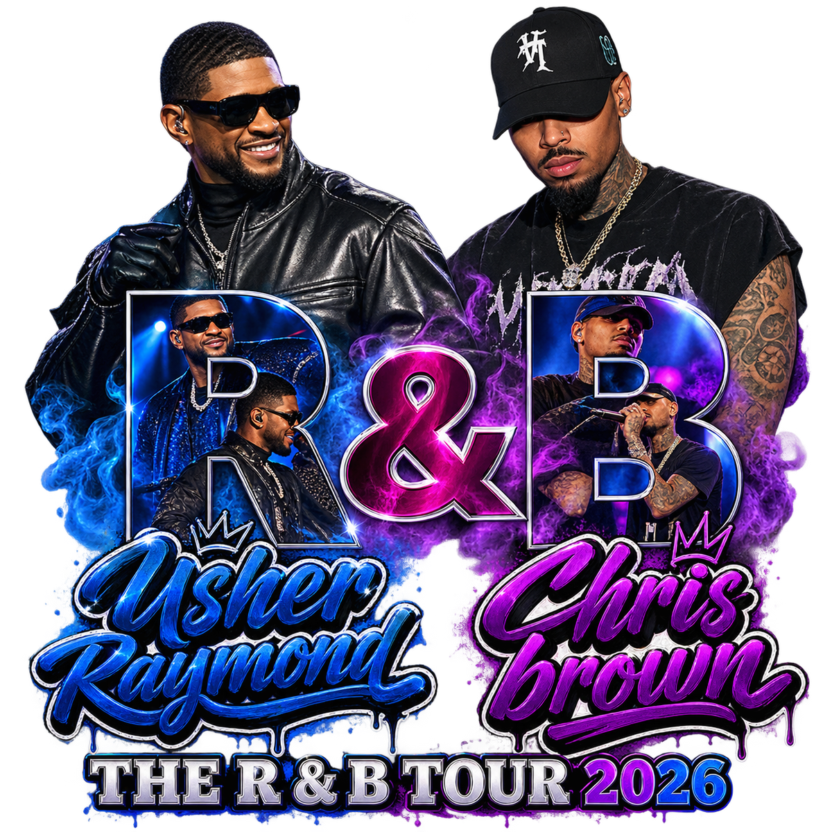 2026 Chris Brown and Usher R&B Tour concert DTF Ready to press iron on transfer for clothing t-shirts and hoodies