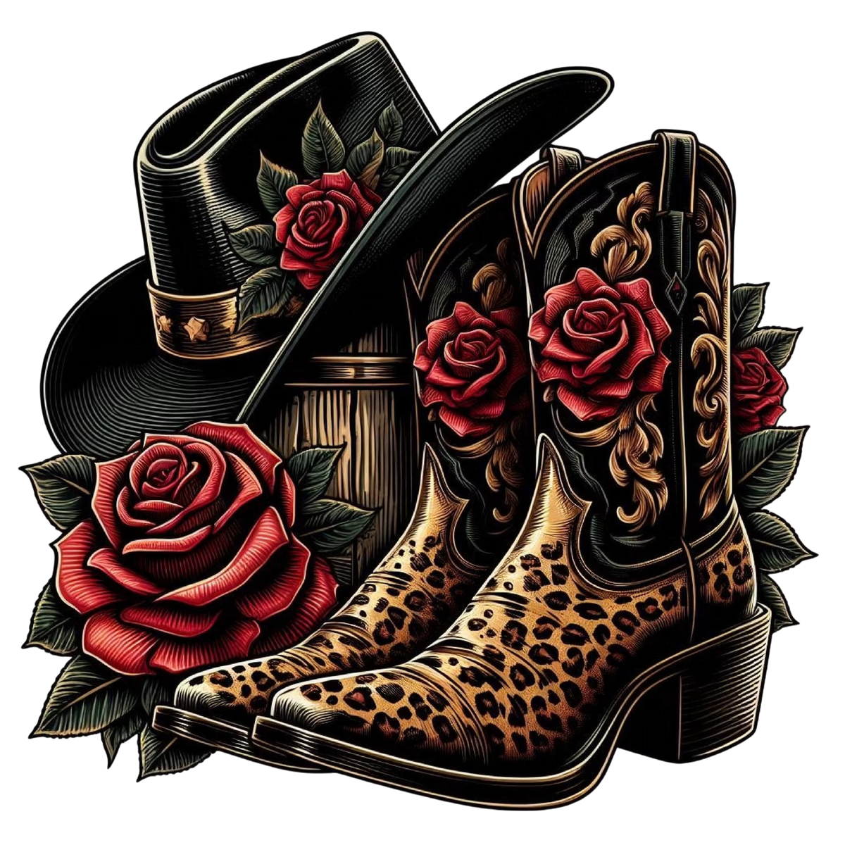 Rodeo Cowgirl Boots DTF ready to press iron on transfer for clothing t-shirts and hoodies
