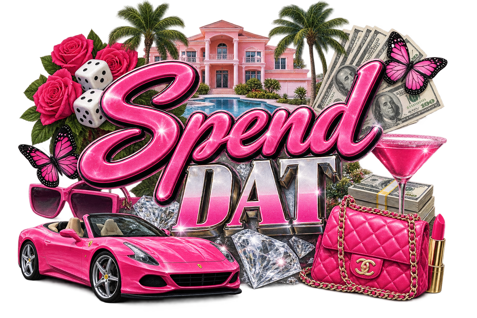 SPEND DAT pink DTF ready to press iron on transfer for clothing t-shirts and hoodies