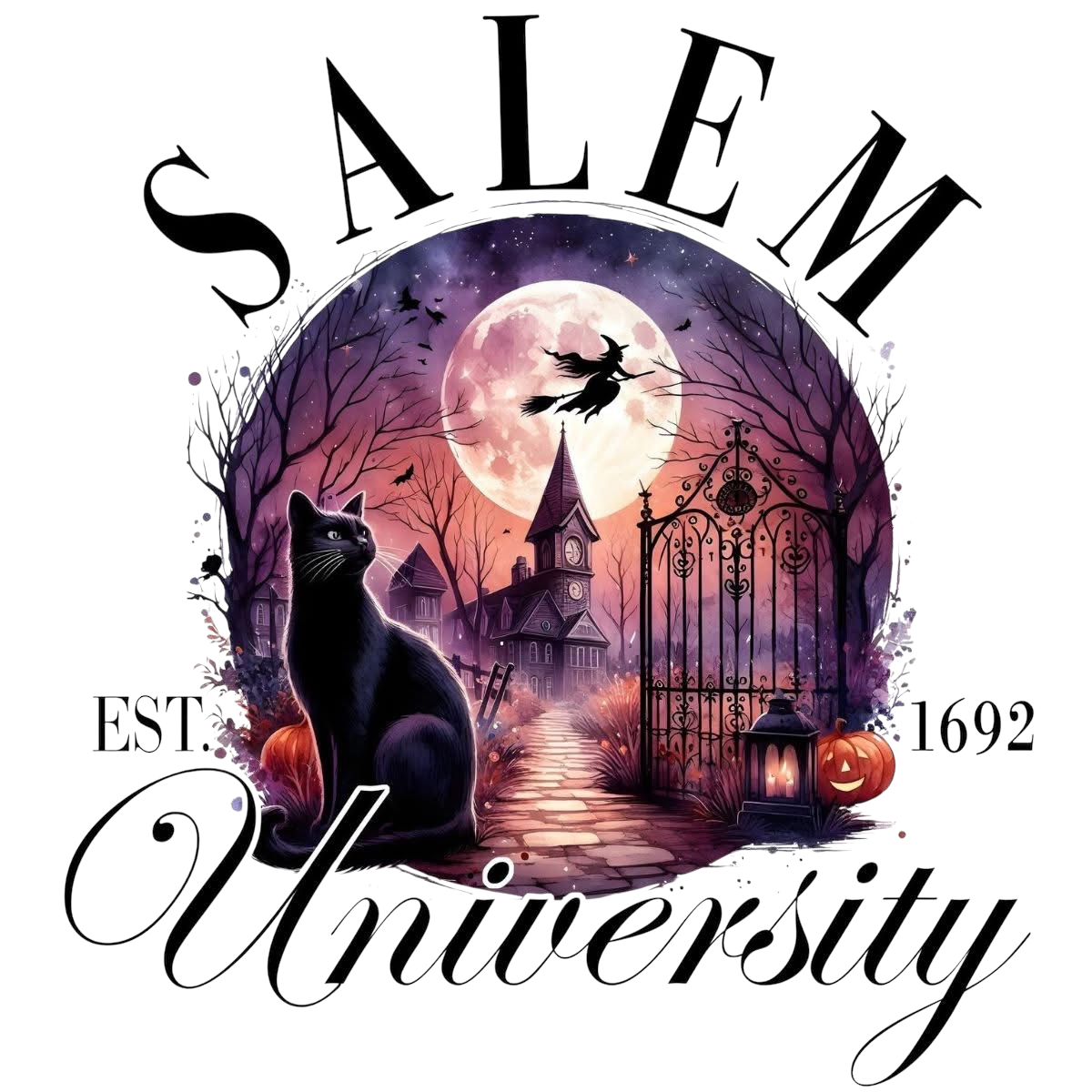 Salem University Halloween DTF ready to press iron on transfer for clothing t-shirts and hoodies game ready
