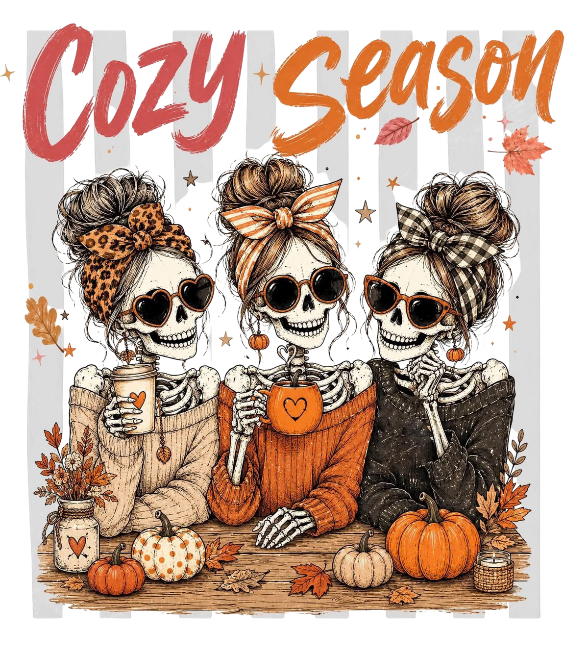 Skeletons Ghost Halloween Fall Autumn DTF ready to press iron on transfer for clothing t-shirts and hoodies