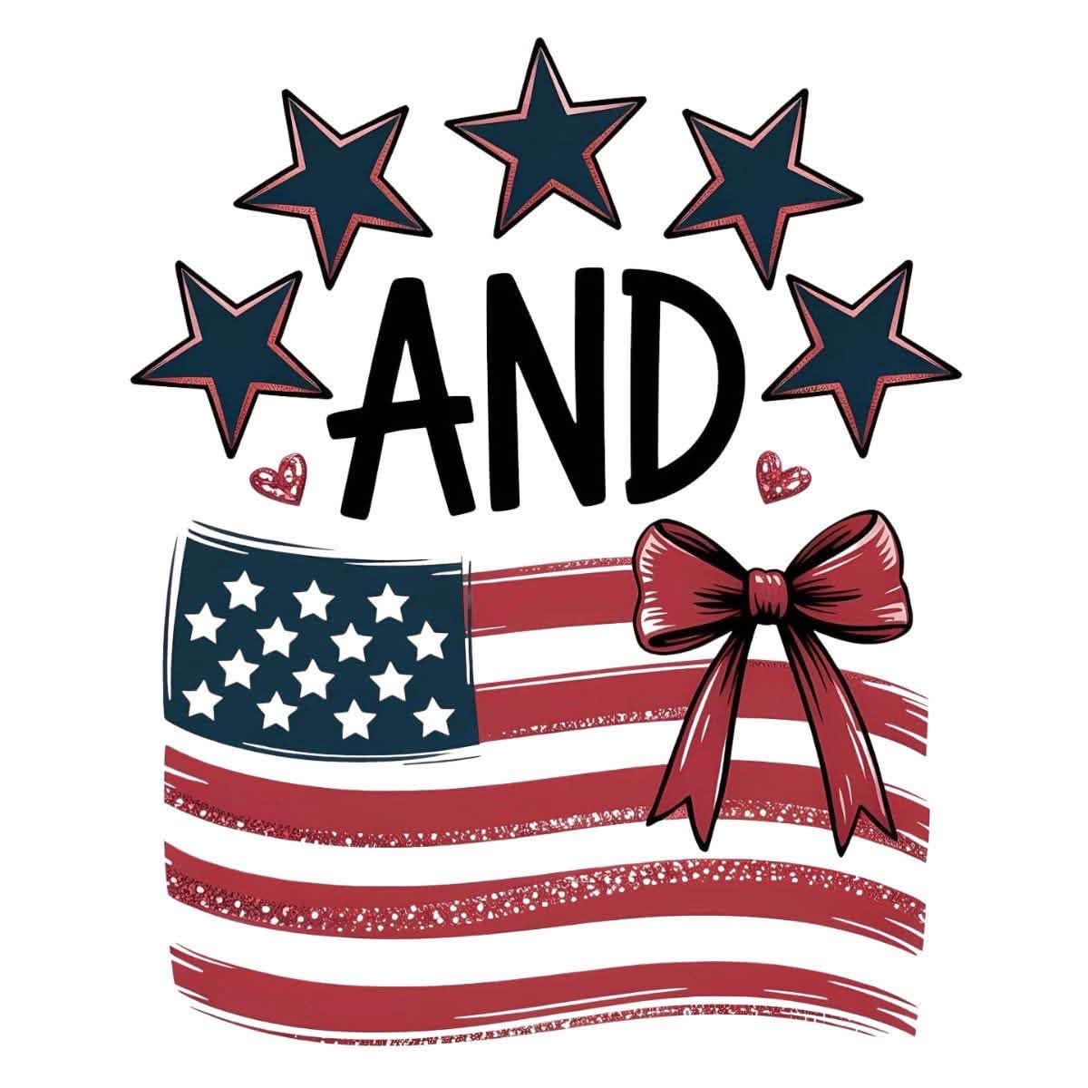 Fourth of July Stars & Banner Flags and Bows DTF ready to press iron on transfer for clothing t-shirts and hoodies