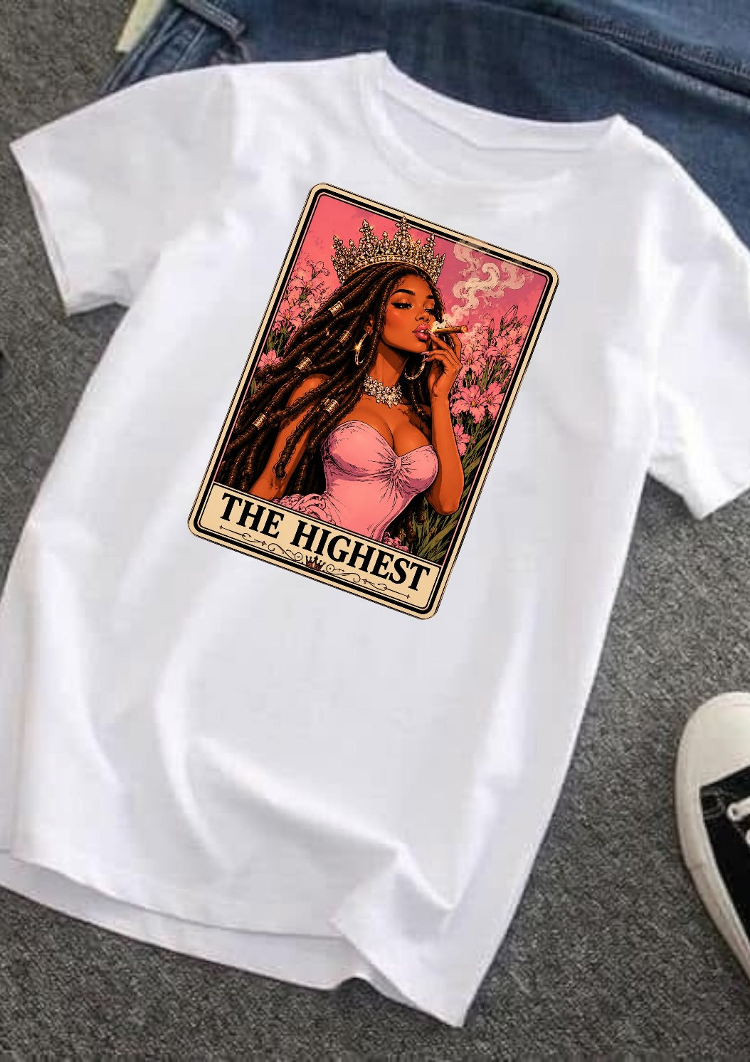 The Highest Tarot Card Queen smoking DTF T-Shirt