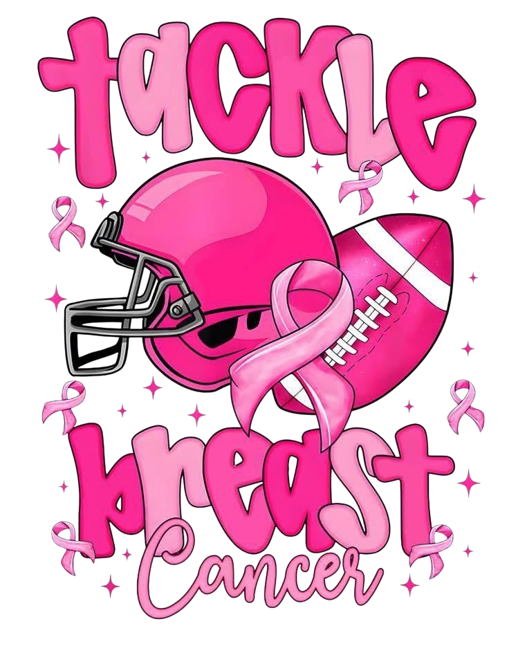 Breast Cancer Awareness Tackle Cancer Foot Ball DTF ready to press iron on transfer for clothing t-shirts and hoodies