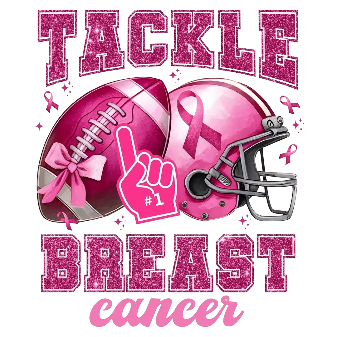 Breast Cancer Awareness Tackle Cancer Foot Ball DTF ready to press iron on transfer for clothing t-shirts and hoodies
