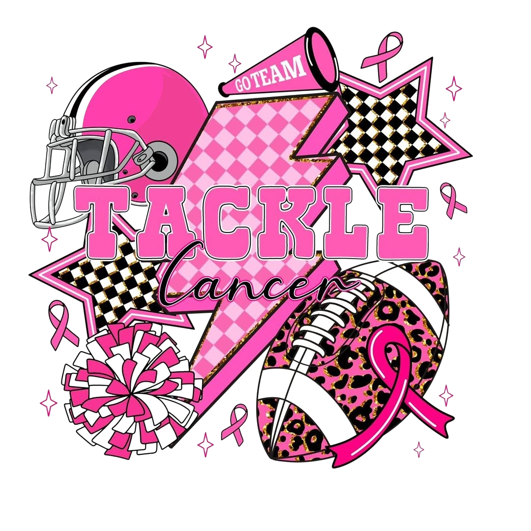 Breast Cancer Awareness Tackle Cancer Foot Ball DTF ready to press iron on transfer for clothing t-shirts and hoodies