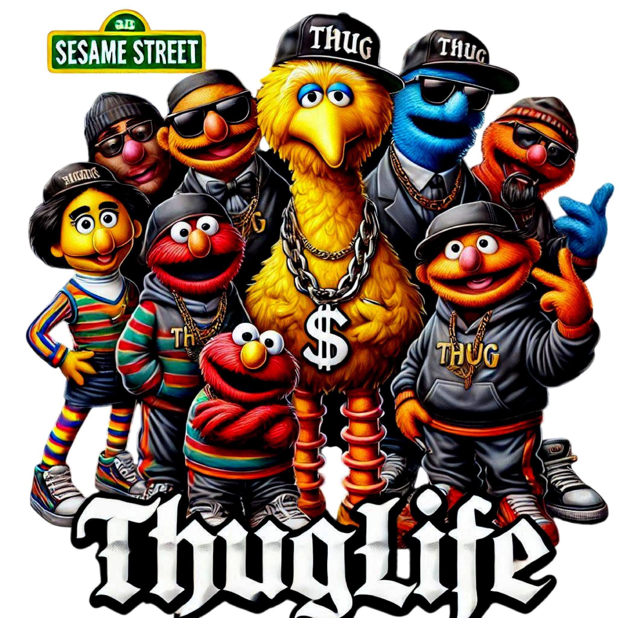 Thug Life Sesame Street DTF ready to press iron on transfer for clothing t-shirts and hoodies