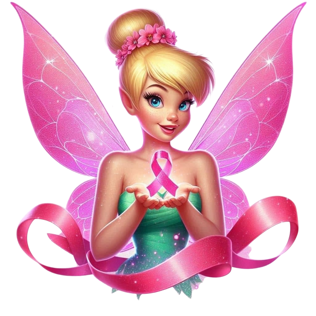 Breast Cancer Awareness Tinker Bell DTF ready to press iron on transfer for clothing t-shirts and hoodies