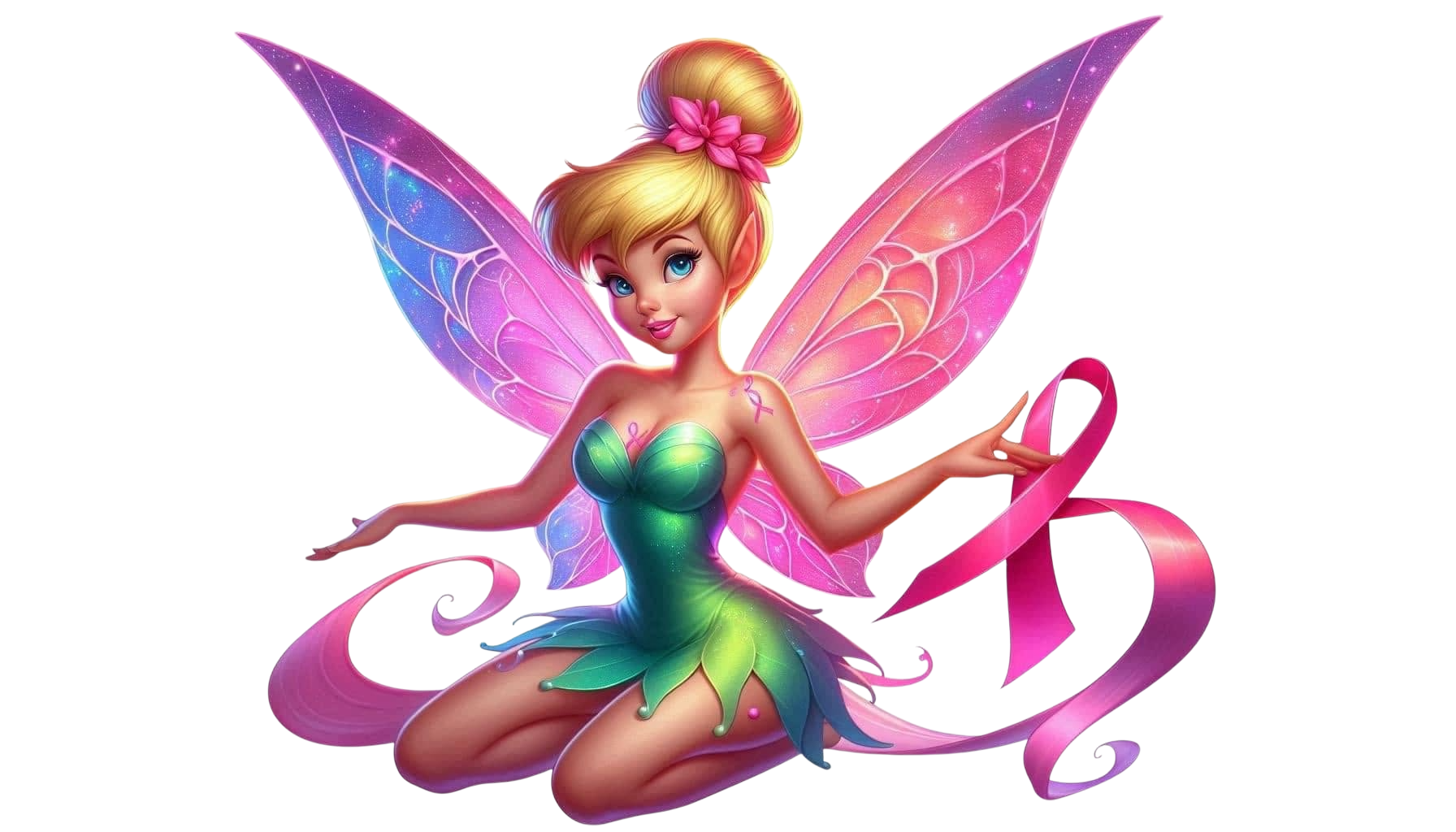 Breast Cancer Awareness Tinker Bell DTF ready to press iron on transfer for clothing t-shirts and hoodies