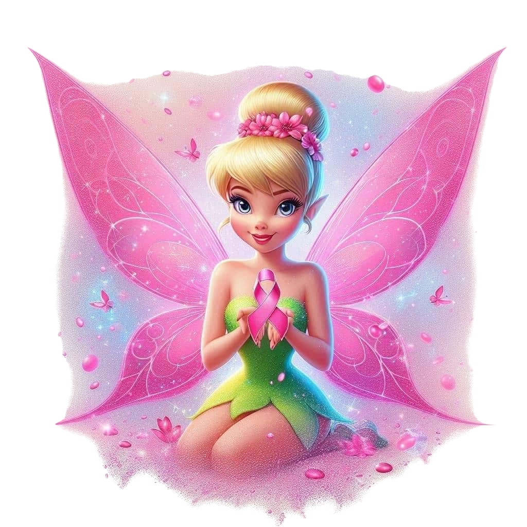 Breast Cancer Awareness Tinker Bell DTF ready to press iron on transfer for clothing t-shirts and hoodies