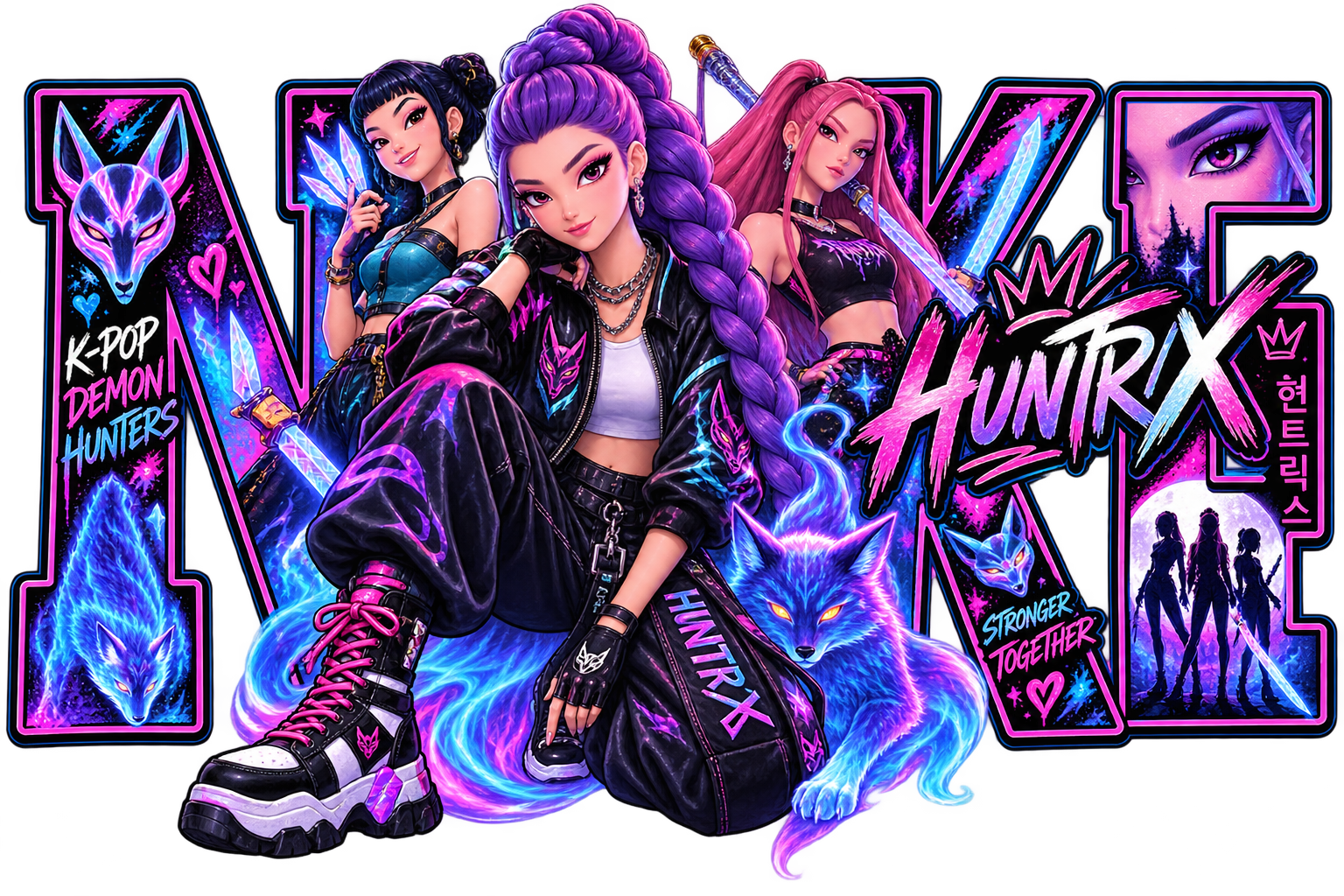 Nike Demon Huntrix Demon Hunters DTF ready to press iron on transfer for clothing t-shirts and hoodies