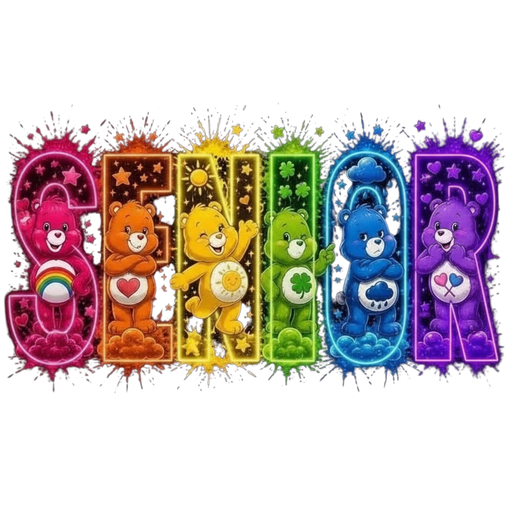 Carebears Freshmen, Junior, Sophomore, Senior DTF ready to press iron on transfer for clothing t-shirts and hoodies