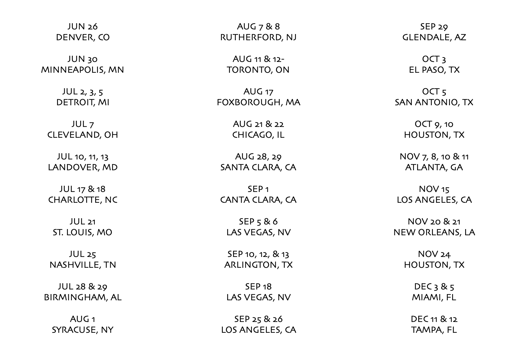 R&B Tour Dates Cities DTF ready to press iron on transfer for clothing t-shirts and hoodies concert ready