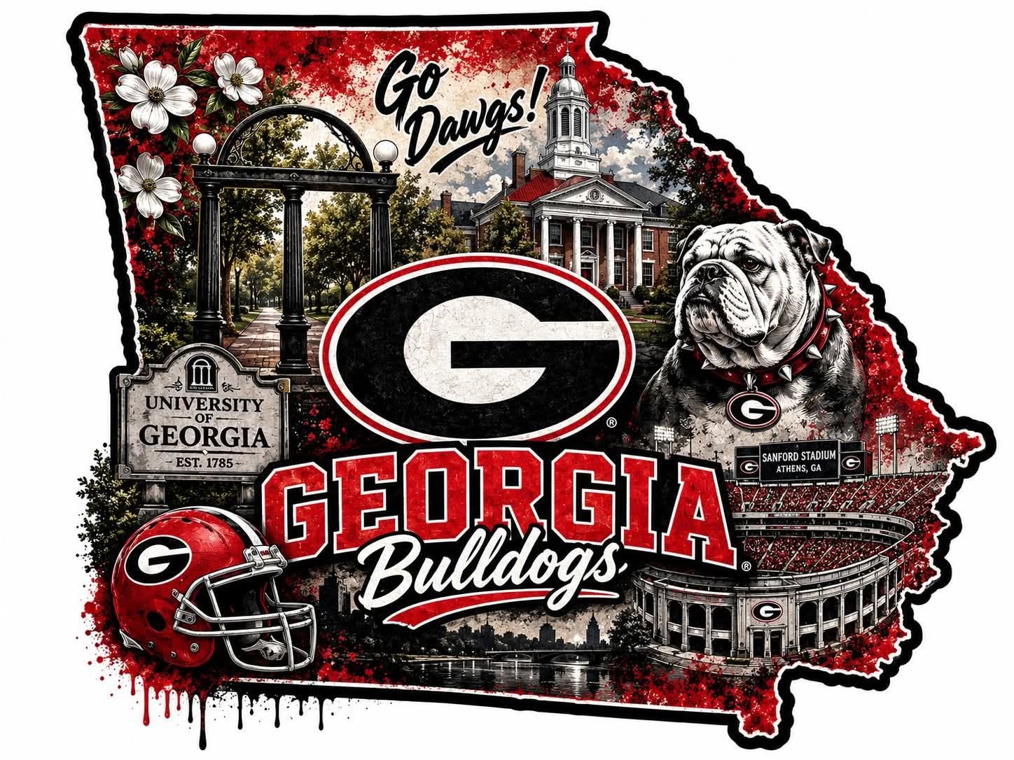 Go Dawgs University of Georgia Bulldogs UGA DTF Ready to press iron on transfer for clothing t-shirts and hoodies